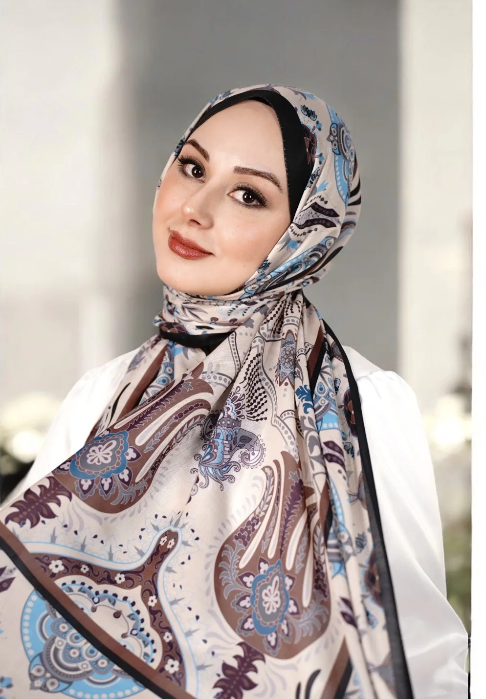 Bohemian Model Retro Şal - Bebe Mavisi Kahve